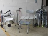 Shower transfer chair, 3 walkers, stool,