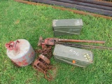 chain hoist, highlift jack , 2 ammo cans, fuel can