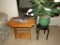 Plantstand w/plant, chairside table, decoy goose