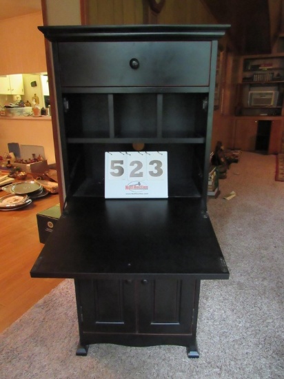 Black wooden secretary with contents