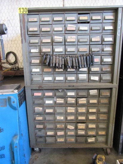 Parts organizer on casters, 98 drawers & contents