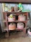 Wooden shelf and gas cans
