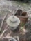 Vintage tackle boxes, recurve bow and fishing lantern