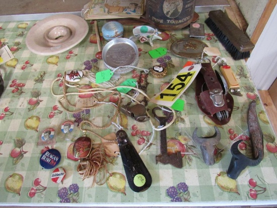 Folding spoon, Duncan yoyo, belt buckle, jewelry President Kennedy, Bush and Goldwater campaign