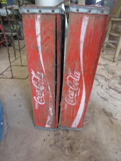 (2) Coca-cola wooden crate carrier