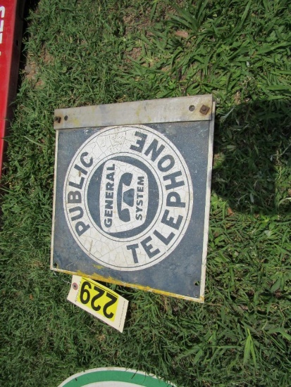 General system telephone phone booth sign, double sided, 12"x12"