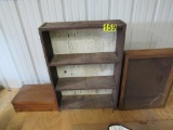 Wooden shelf, display case and storage drawer
