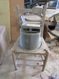 Deluxe mop bucket and vintage bedside commode chair