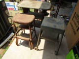 (3) vintage stools and metal table