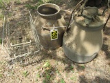 Stainless steel milk cans, dairy pans and wire basket