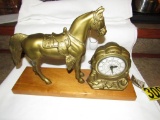 Landshire Clock & Instrument Co Vintage horse clock with maple base