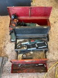 (3) Toolboxes, contents & Mikita grinder, Fiend grinder & Metabo grinder