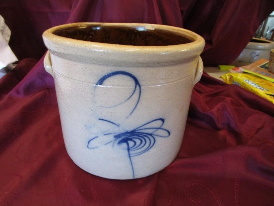 2 gal. Salt glaze short style butter crock lazy 8 target/tail (inside rim c