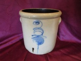 Salt glaze 3 gal. bottom marked, target design, turkey drop (crack)