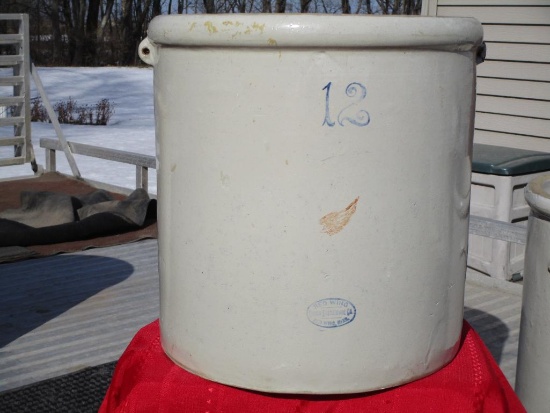 Red Wing 12 Gal. Small Wing Bail Handles Crock, (chip On Bail, Pal. Dec. 19