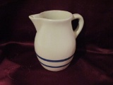 Vintage Marked Roseville Pottery #303-h Blue Stripe Pitcher 6