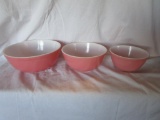 Pyrex Bowls, Set Of 3, Pink