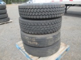 (4) 295/75R22.5 Tires On Steel Wheels