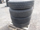 (4) 295/75R22.5 Tires On Steel Wheels