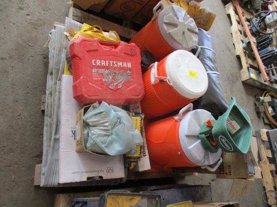 Quantity of 6V Batteries, Tarps, Coolers