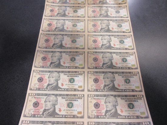 (16) Uncut $10 Bills