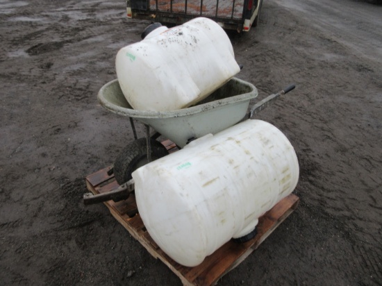 (2) Plastic Water Tanks, Wheelbarrow