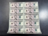 (10) UNCUT $5 BILLS