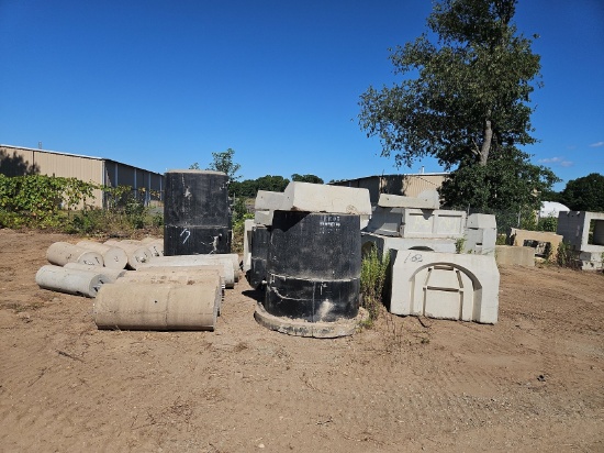 LARGE QUANTITY OF ASSORTED CONCRETE STRUCTURES AND PIPE