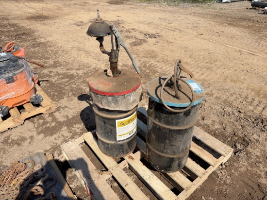 (2) GREASE BARRELS WITH PUMPS