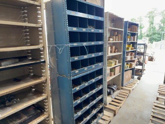 (2) HARDWARE BINS, (1) SHELVING UNIT