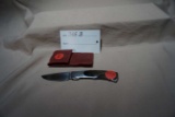 S.W. Sawby Folding Knife with Leather Sheath.