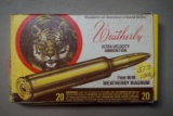 1-Box of Weather 7mm Weatherby Magnums, 150 gr., 20rds, highly collectible Tiger graphic!