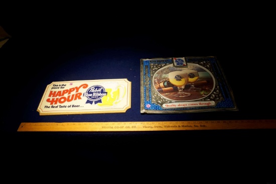 PBR Pabst Blue Ribbon Quality always comes through framed Picture/ Happy Hour 1984 sign