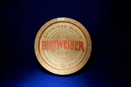 Anheuser-Busch Budweiser Back Bar Wooden Barrel Sign