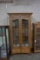 Tall Oak Display Cabinet, ornate w/dbl. glass doors