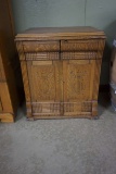 Oak Sewing Cabinet w/carved Lyre doors