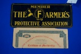 the Farmers Protective Association Member License Plate Topper.