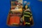 Box of Fire/Rescue Toys w/Tonka Pumper, Tootsietoy Fire Station, others