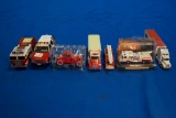 Box of 7 assorted Fire Trucks, EMT Suburban, 1-Vintage & 1-Code 3
