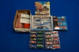 Box of assorted Toys including Testors Helo model, 2-10 car flats of Tonka Toys; SnapTite Fire Engin