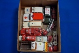 Box of 8-Matchbox/Lesney vintage Fire/Rescue vehicles & 5-metal Tootsietoys