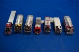 Box of 7 Fire Rescue Toys w/5-Aviation Fire Rigs, 1-J.J. Keller Tractor/Flatbed