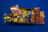 Large box of assorted Fire/Rescue vehicles w/12 Maistos, Road Champs, Matchbox Transport Plane, 3 ba