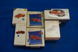 Box of 6 Christmas Ornaments including 1-Dept. 56 Snow Village Fire Truck