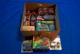 Box of assorted toys w/Teenage Ninja Turtle Fire Truck, Buddy L Firemen, Trolls on the Go Fire Patro