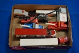 Box of 10 assorted , used Fire Rescue Toys w/2-Tractor-trailers & 1-Helicopter & others