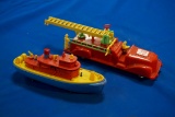 2-Renwal bakelite toys, 1-Fire Ladder Truck & 1-Fire boat