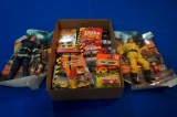 Large box of assorted new & used Matchbox & Tonka diecast Fire/Rescue rigs, 2-Firefighter Figurines