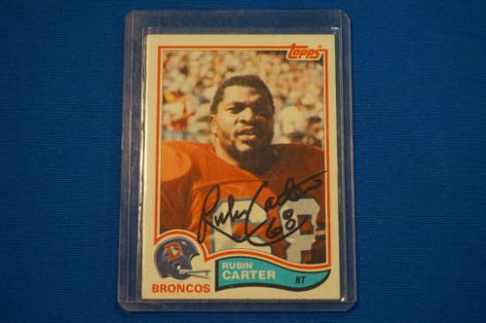 Rubin Carter Denver Bronco's " Orange Crush" Autographed Card. Inscribed with "68" 1982 Topps # 77.