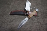 Solingen Knife, Damascus blade, leather sheath